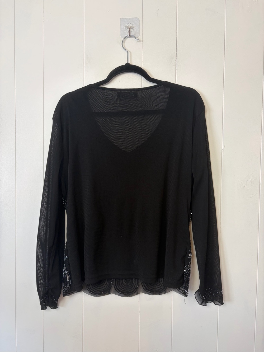 Vintage Size Large Black Beaded Silver Sequin Sheer Top Whimsigoth Gothic Y2K - Picture 6 of 11